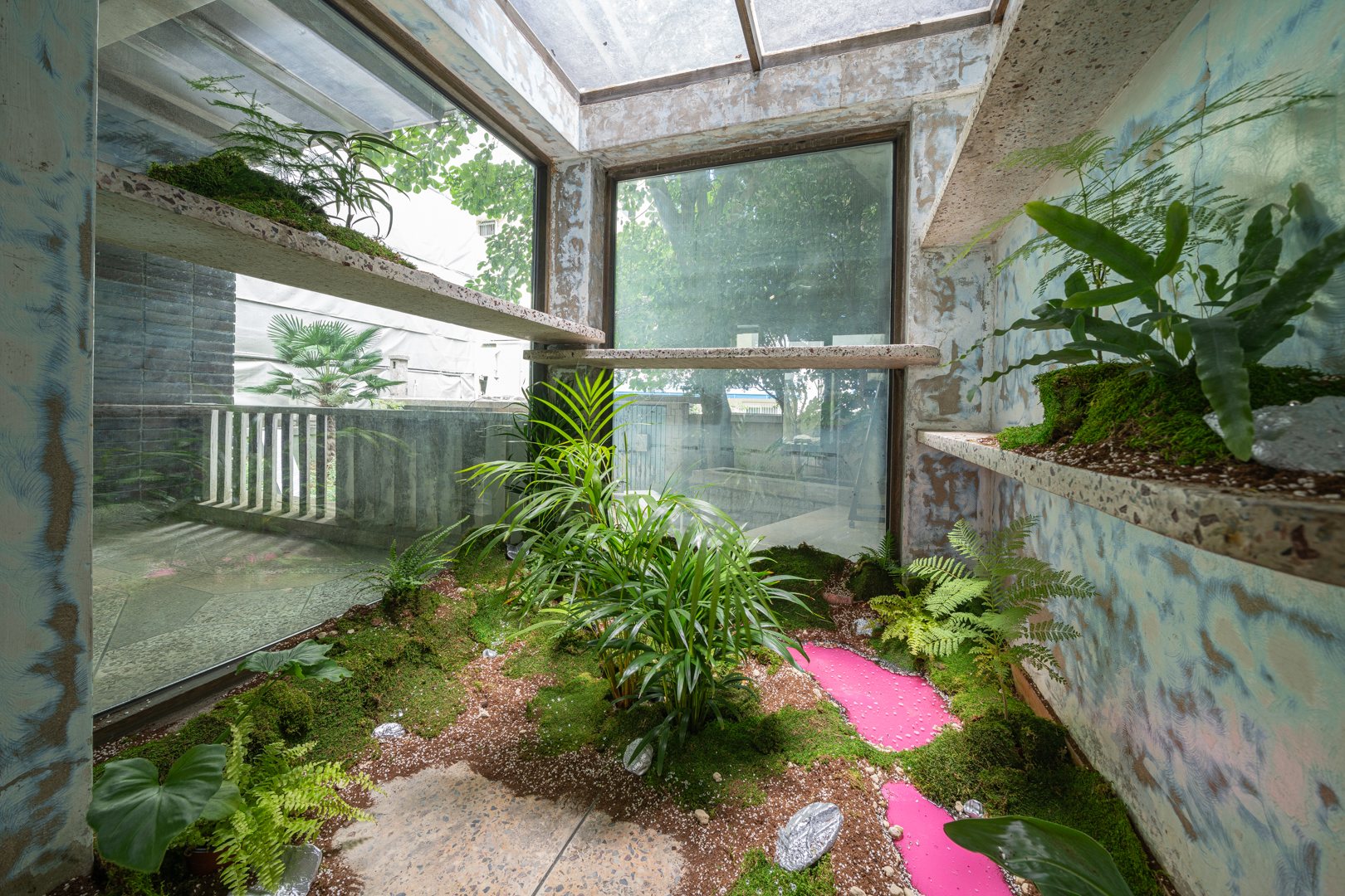 Detail: ferns and pink resin